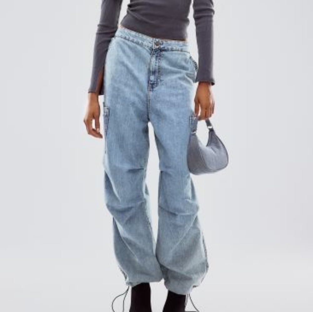 H&M Denim Parachute Pant Pale Denim Blue jeans Sizes S, M, L, XL  available NWT